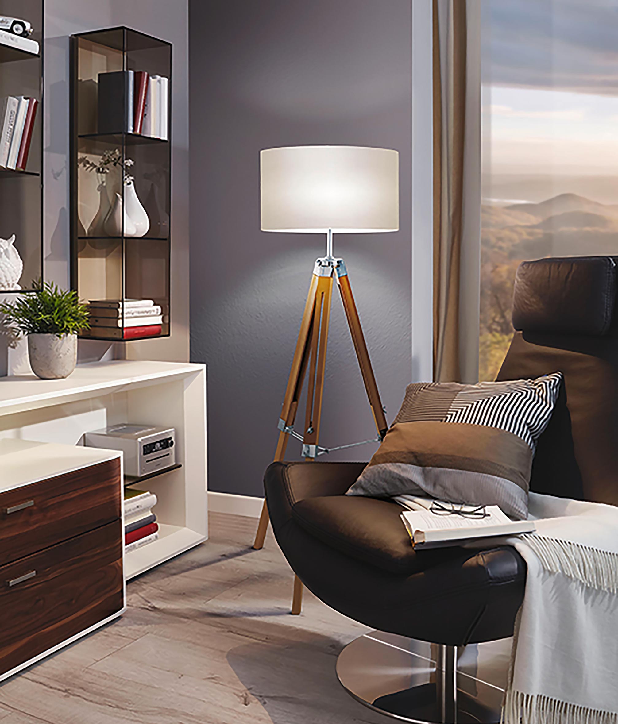 Wooden floor lamp in the living area LANTADA 94324