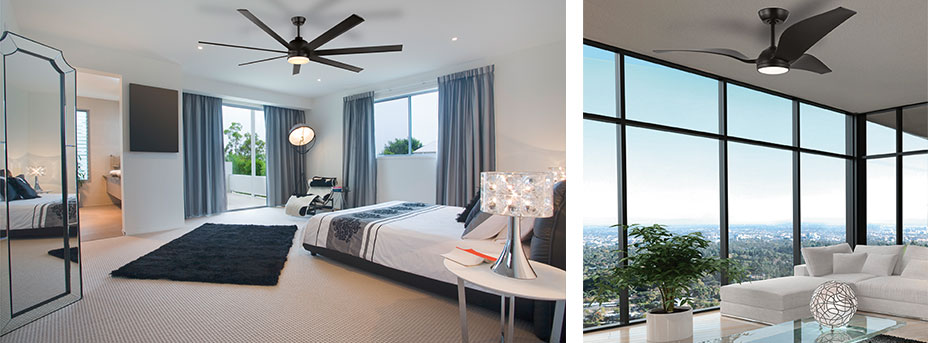 Black ceiling fan with integrated LED lighting